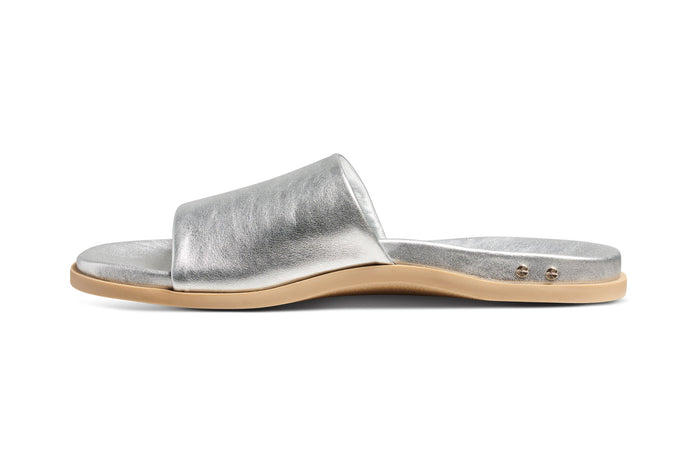 Beek Starling Leather Slide Sandal Silver