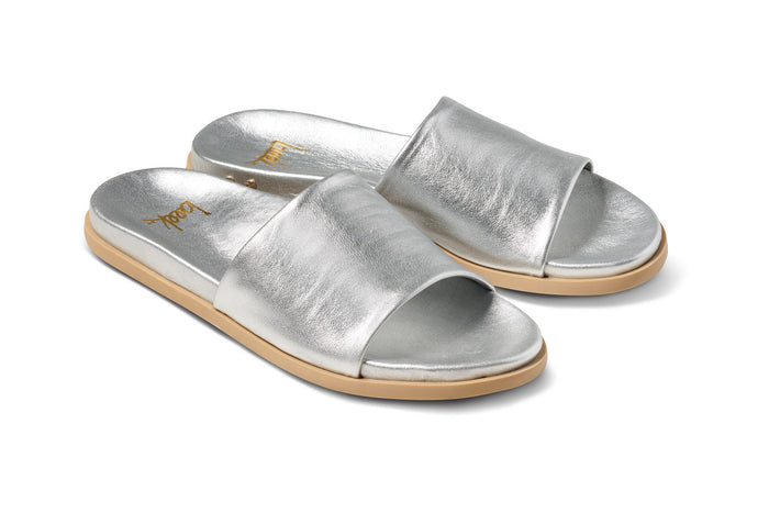 beek Starling Leather Slide Sandal Silver