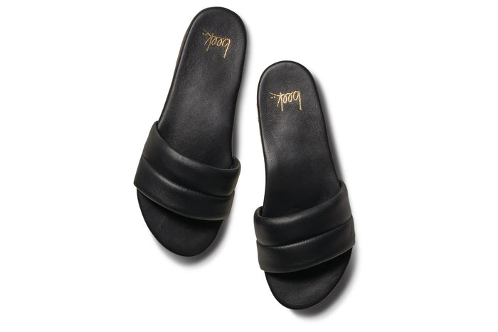 Beek Sugarbird Leather Slide Sandal Black