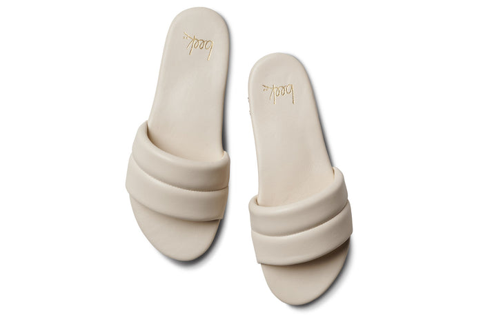 Beek Sugarbird Leather Slide Sandal Eggshell