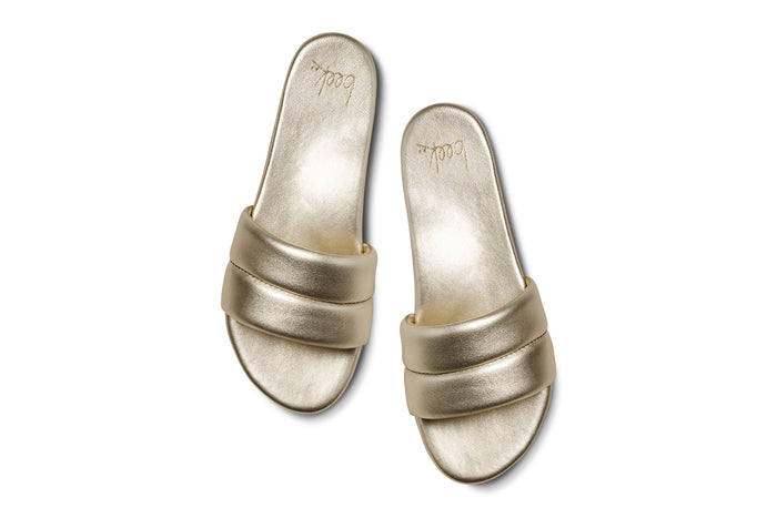 Beek Sugarbird Leather Slide Sandal Platinum