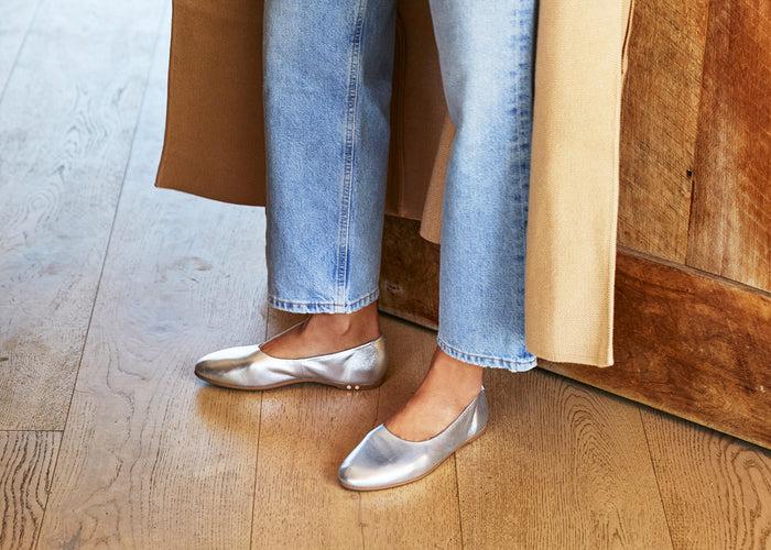 Beek Swiftlet Leather Ballet Slipper Silver