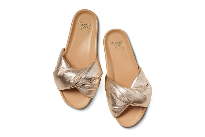 Beek Tesia Leather Slide Sandal Gold/Beach