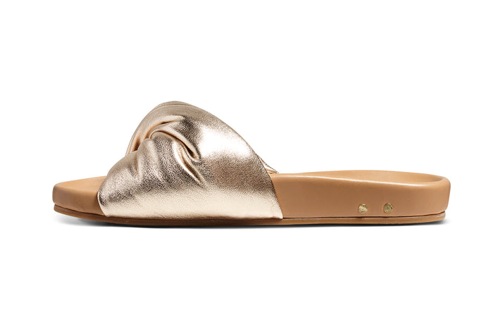 Beek Tesia Leather Slide Sandal Gold/Beach