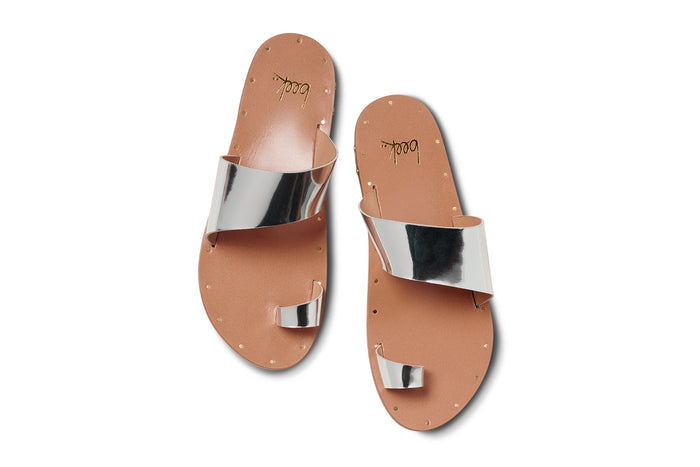 Beek Finch Leather Toe Ring Sandal High Shine Silver
