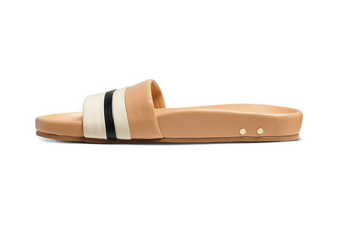 Beek Gallito Stripe Leather Slide Sandal Eggshell/Beach