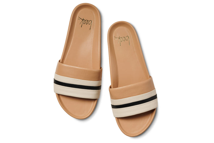 Beek Gallito Stripe Leather Slide Sandal Eggshell/Beach