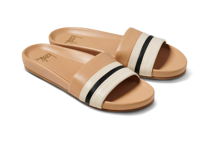 beek Gallito Stripe Leather Slide Sandal Eggshell/Beach