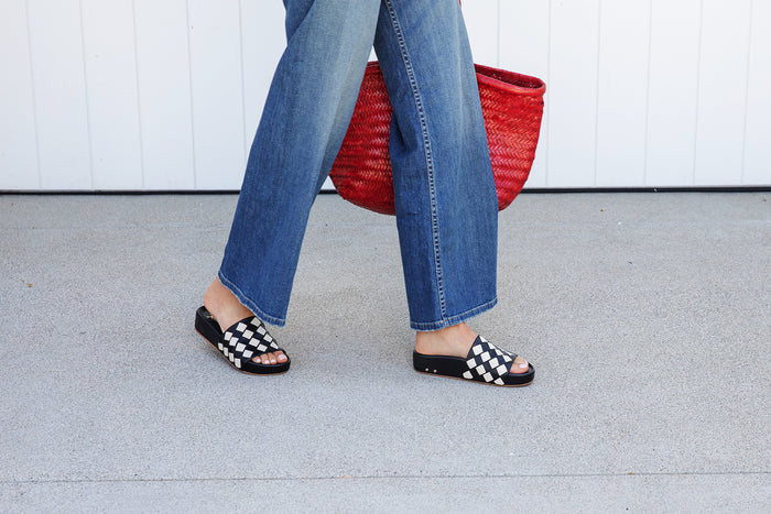 Beek Pelican Woven Leather Platform Sandal Eggshell/Black