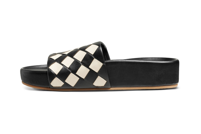 Beek Pelican Woven Leather Platform Sandal Eggshell/Black