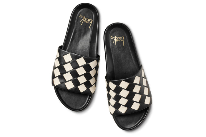 Beek Pelican Woven Leather Platform Sandal Eggshell/Black