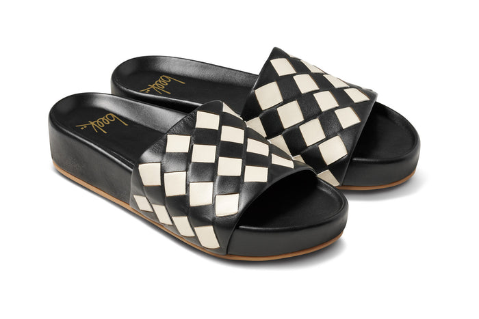 beek Pelican Woven Leather Platform Sandal Eggshell/Black