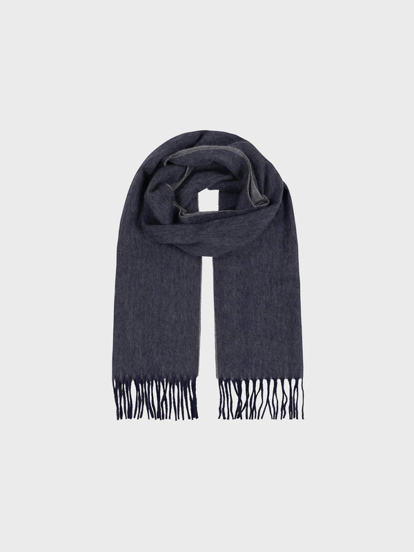 begg & co Arran Reversible Womens Cashmere Scarf Navy Grey