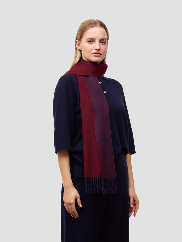 begg & co Arran Reversible Womens Cashmere Scarf Navy Wine