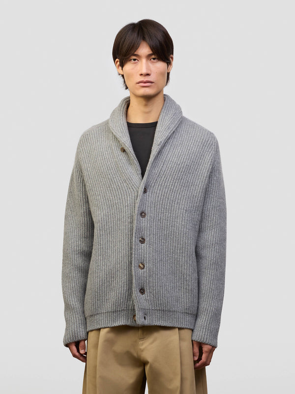 begg & co Men's Cashmere Shawl Collar Cardigan in Grey