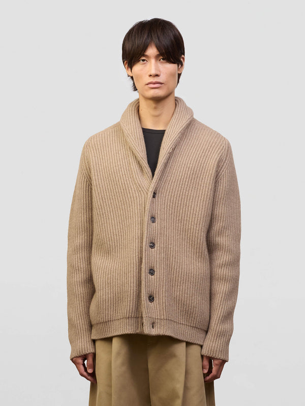 begg & co Mens Luxury Knitted Brown Undyed Shawl Collar Cardigan