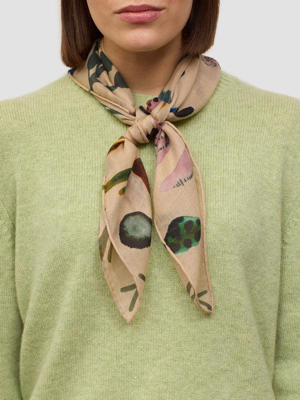 Begg & Co Wispy Cecile Natural Pink Lightweight Cashmere Printed Square Scarf - Begg X Co