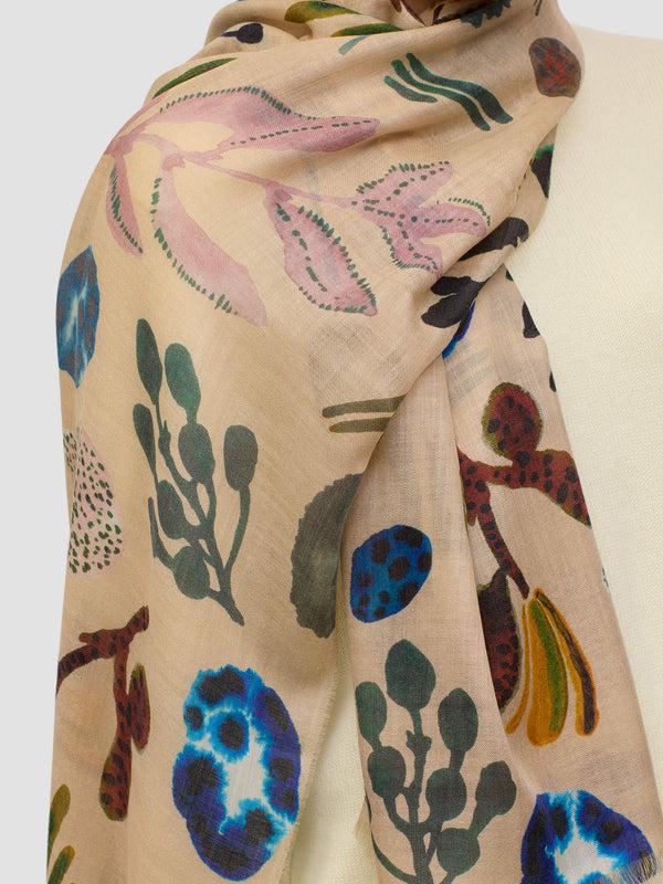 Begg & Co Wispy Cecile Natural Pink Lightweight Cashmere Printed Scarf - Begg X Co