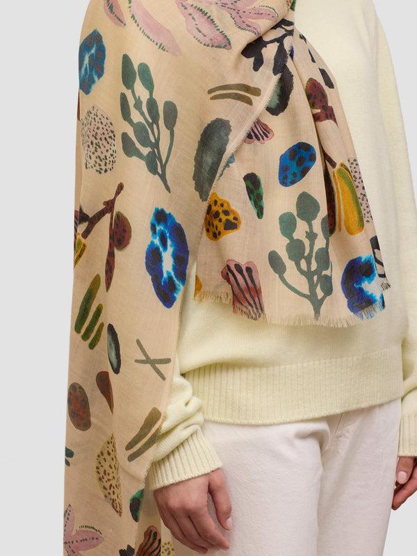 Begg & Co Wispy Cecile Natural Pink Lightweight Cashmere Printed Scarf - Begg X Co