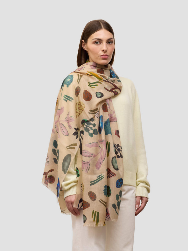 begg & co Wispy Cecile Natural Pink Lightweight Cashmere Printed Scarf - Begg x Co