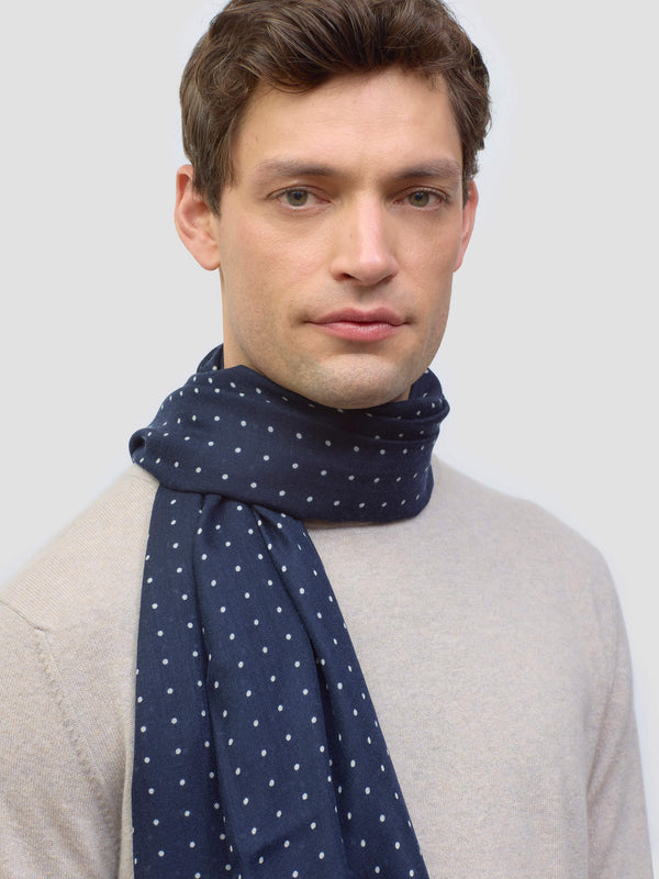 Begg & Co Wispy Hanover Mens Cashmere Scarf Navy White