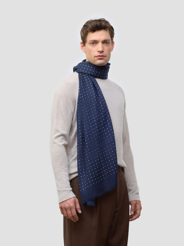 begg & co Wispy Hanover Mens Cashmere Scarf Navy White