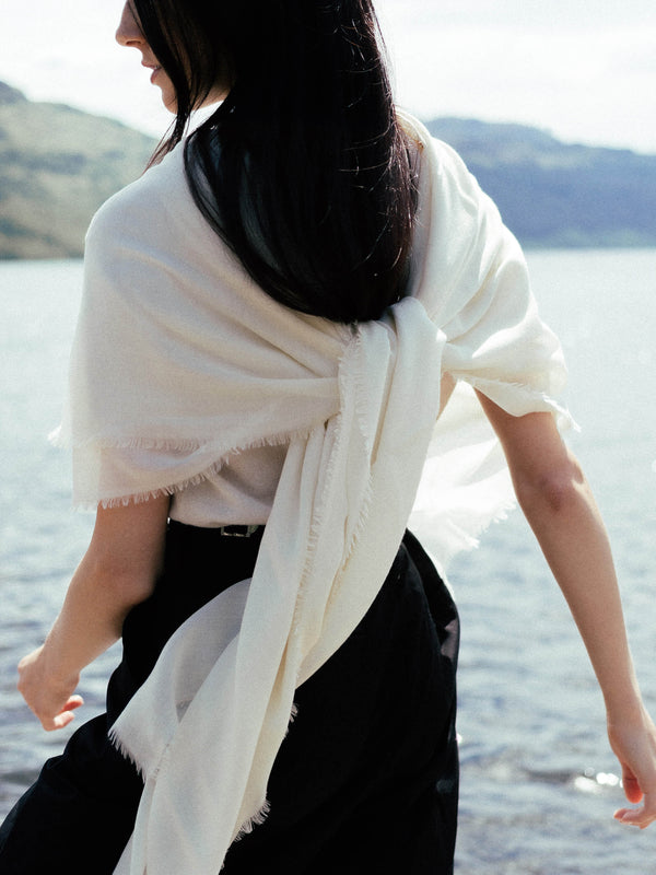 Begg & Co Wispy Women's Square Cashmere Scarf Light Natural - Begg X Co