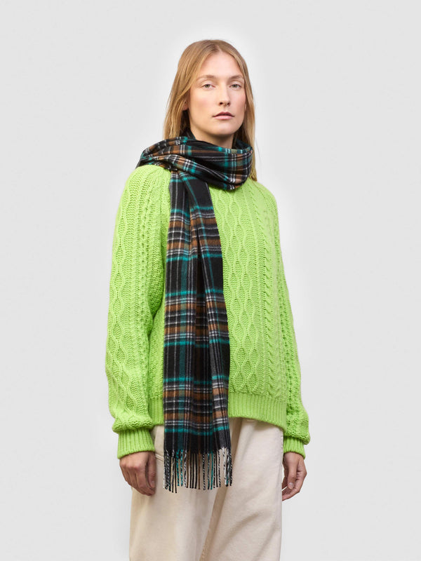 begg & co Women's Arran Serfaus Black White Teal Cashmere Scarf - Begg x Co