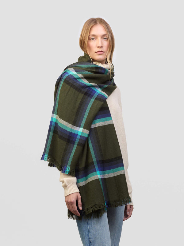 begg & co Women's Islay Danakil Khaki Turquoise Cashmere Stole - Begg x Co