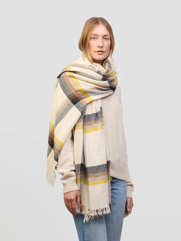 begg & co Women's Islay Danakil White Navy Cashmere Stole - Begg x Co