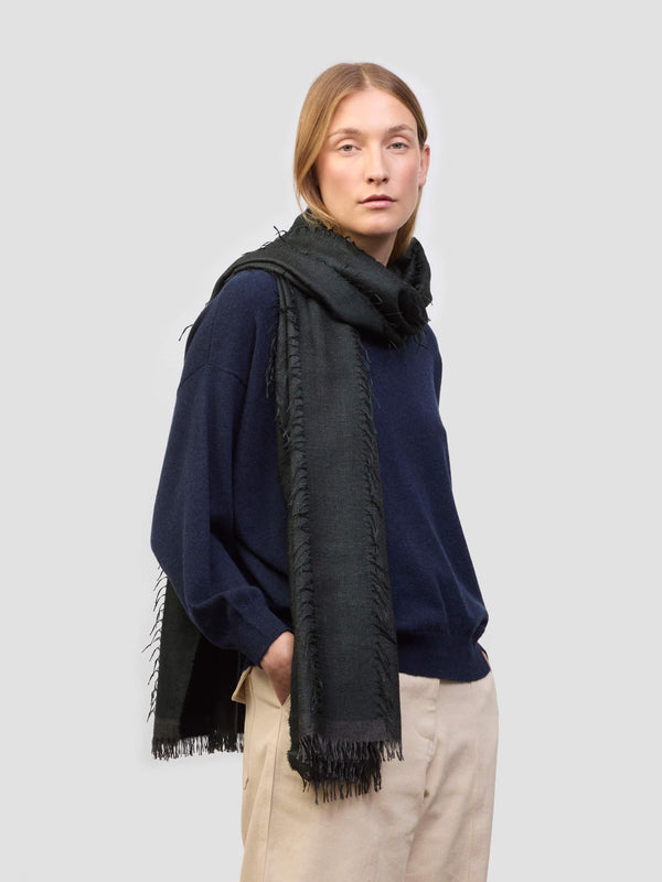 begg & co Women's Lash Funivie Charcoal Green Cashmere Silk Scarf - Begg x Co