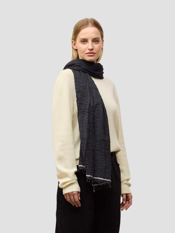 begg & co Women's Washed Staffa Cadell Cashmere Silk Scarf Navy White - Begg x Co