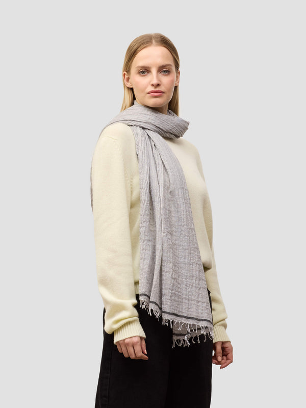 begg & co Women's Washed Staffa Cadell Cashmere Silk Scarf Silver Charcoal - Begg x Co