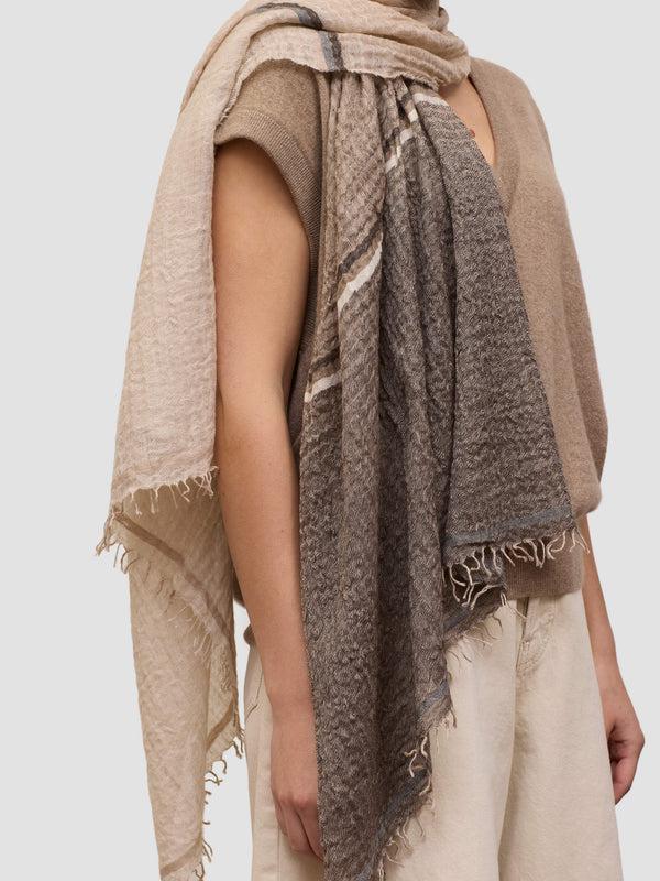 Begg & Co Women's Washed Staffa Gloaming Cashmere Silk Scarf White Stone - Begg X Co