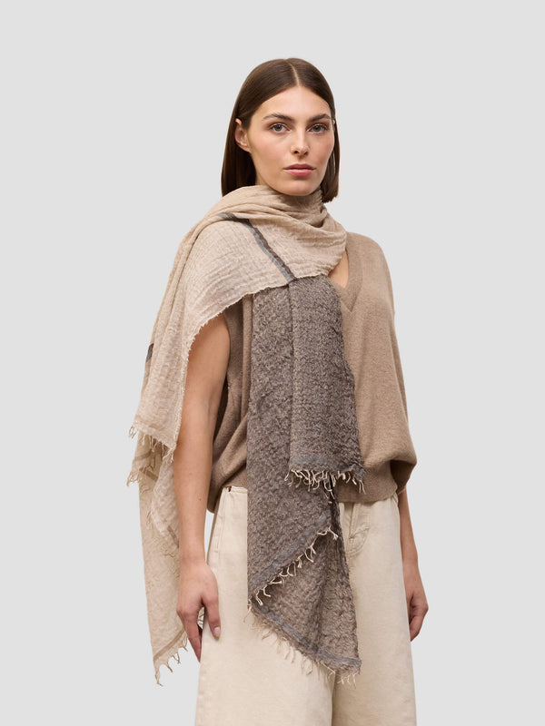 begg & co Women's Washed Staffa Gloaming Cashmere Silk Scarf White Stone - Begg x Co