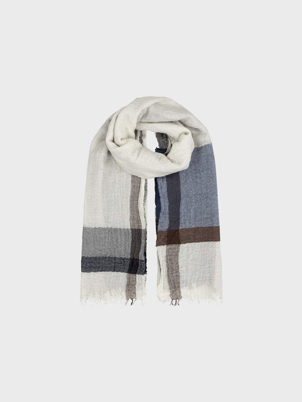 Begg & Co Women's Washed Staffa Neilson Cashmere Silk Scarf White Navy Brown - Begg X Co