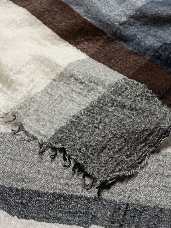 Begg & Co Women's Washed Staffa Neilson Cashmere Silk Scarf White Navy Brown - Begg X Co