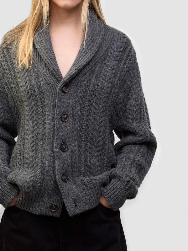 Begg & Co Womens Aspen Asphalt Grey Cashmere Knitted Cardigan - Begg X Co