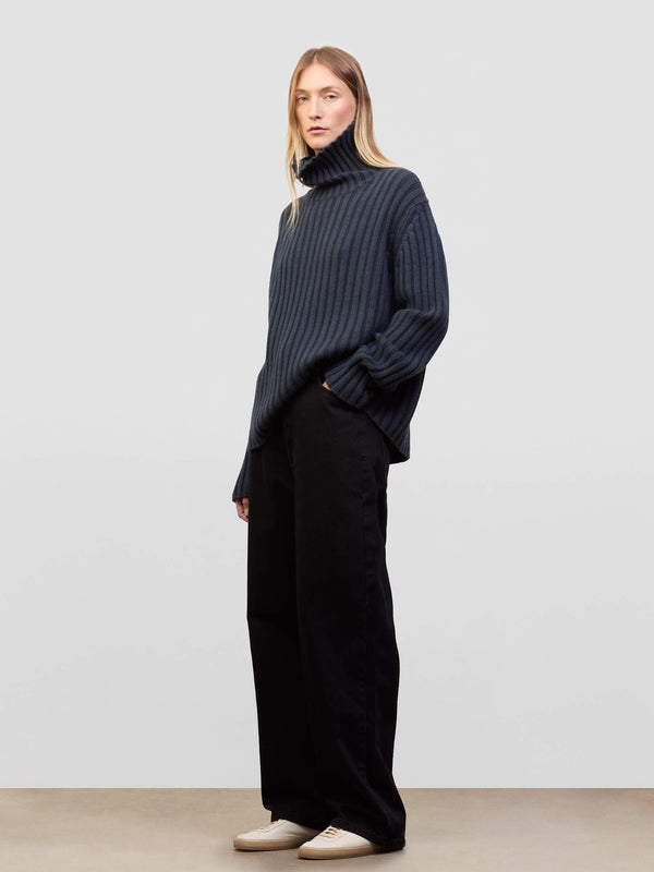 Begg & Co Womens Cawdor Mazarine Blue Roll Neck Cashmere Sweater - Begg X Co