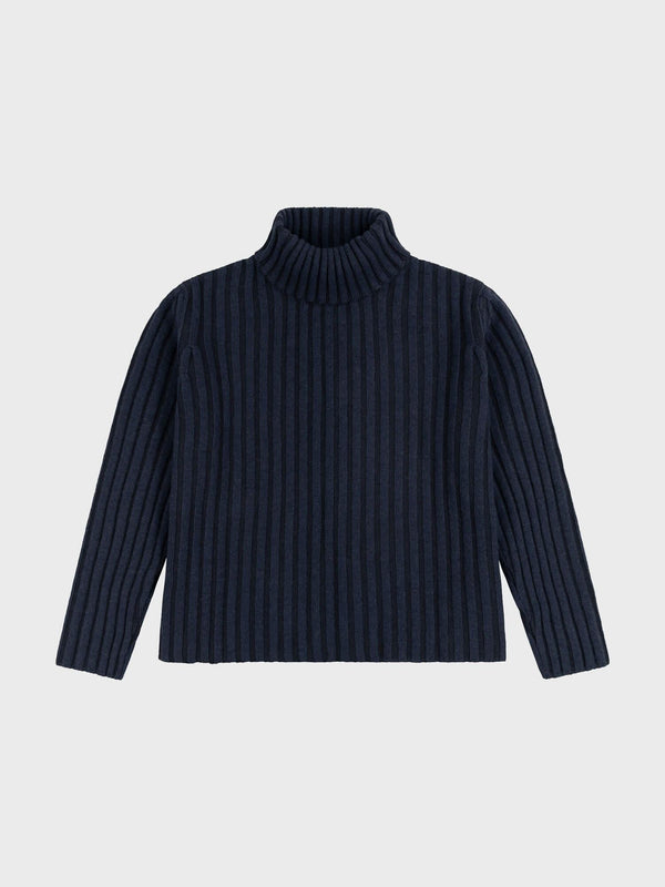 Begg & Co Womens Cawdor Mazarine Blue Roll Neck Cashmere Sweater - Begg X Co