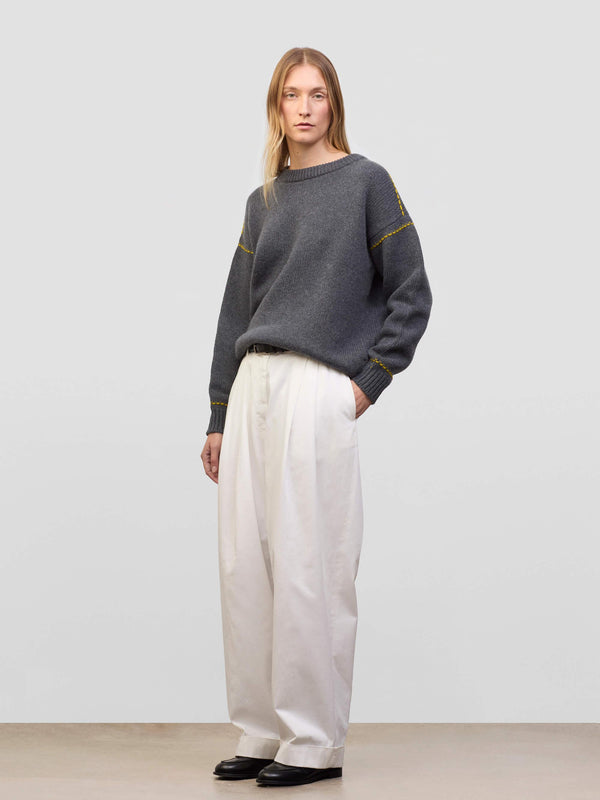 Begg & Co Womens Chitose Crew Titanium Tumeric Grey Cashmere Sweater - Begg X Co