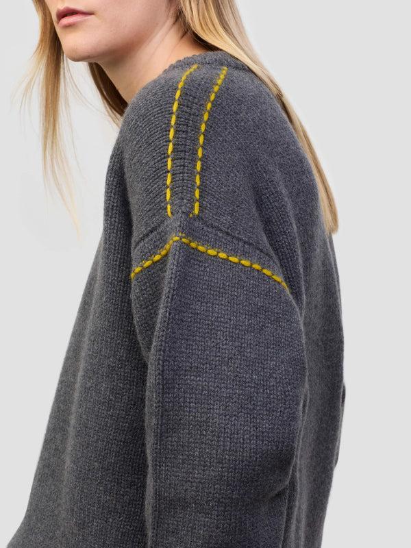 Begg & Co Womens Chitose Crew Titanium Tumeric Grey Cashmere Sweater - Begg X Co