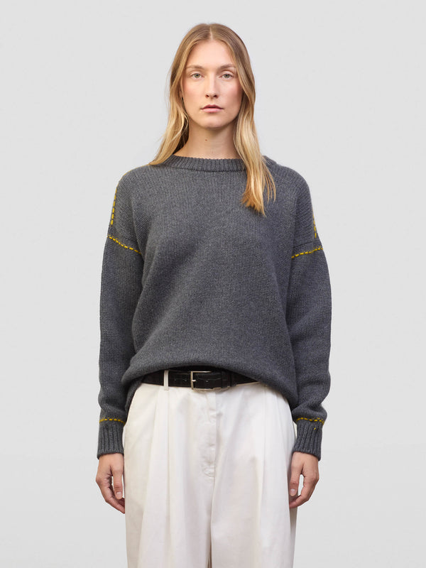 begg & co Womens Chitose Crew Titanium Tumeric Grey Cashmere Sweater - Begg x Co
