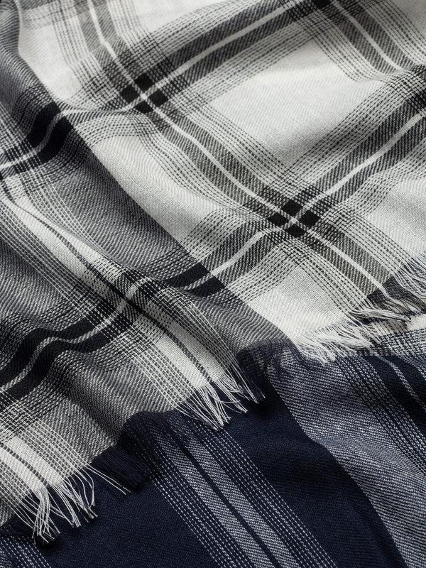 Begg & Co Womens Fiji Hunter Black Navy White Cashmere Blend Scarf - Begg X Co