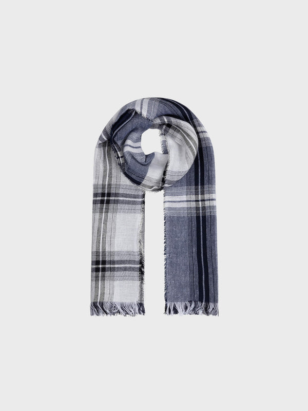 begg & co Womens Fiji Hunter Black Navy White Cashmere Blend Scarf - Begg x Co