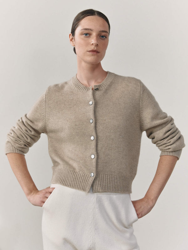 begg & co Womens Hepburn Golfer Cashmere Cardigan Natural Melange