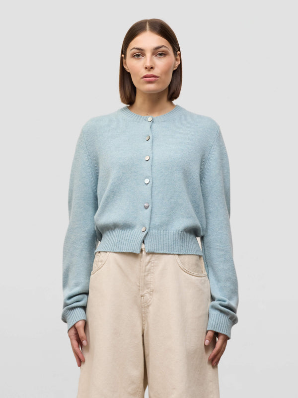 begg & co Womens Hepburn Golfer Powder Blue Cashmere Cardigan - Begg x Co begg & co Womens Hepburn Golfer Powder Blue Cashmere Cardigan - Begg x Co
