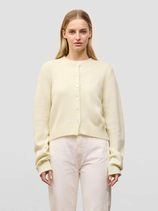 begg & co Womens Hepburn Golfer White Tea Cashmere Cardigan - Begg x Co begg & co Womens Hepburn Golfer White Tea Cashmere Cardigan - Begg x Co