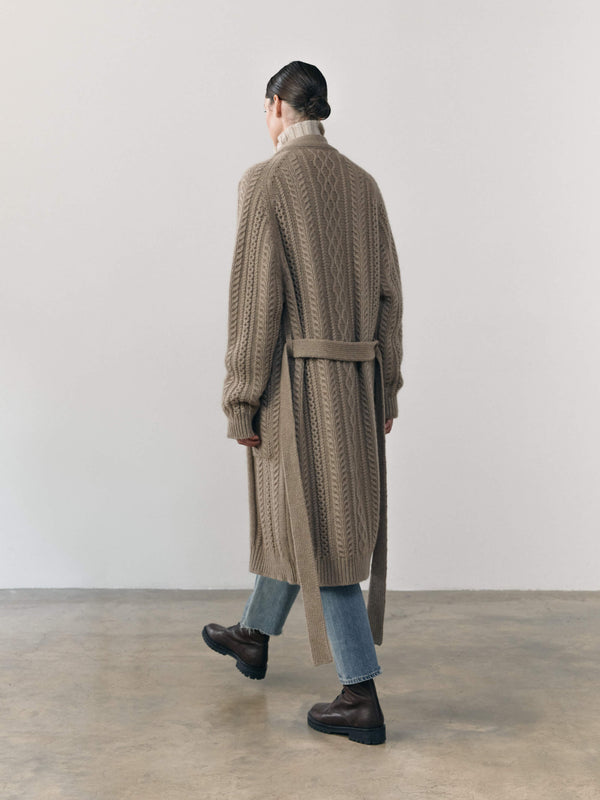 Begg & Co Womens Iona Coat Cashmere Knitted Cardigan Brown Undyed