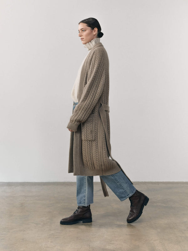 Begg & Co Womens Iona Coat Cashmere Knitted Cardigan Brown Undyed
